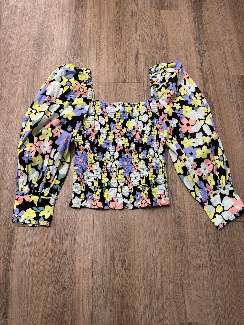Free People Women's Multicolor Floral Smocked Puff-Sleeve Top